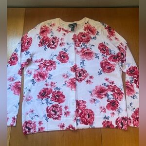 Karen Scott Red and Pink Floral Cardigan